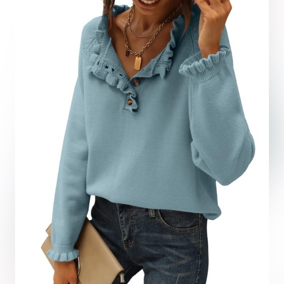 BTFBM Ruffle Sweater | Light Blue | Size S - Picture 1 of 5